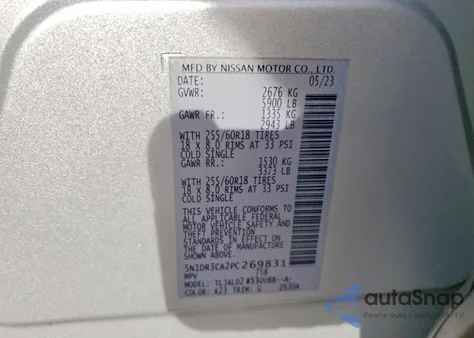 2023 Nissan Pathfinder Sl z USA, uszkodzony, nr VIN 5N1DR3CA2PC269831